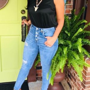 High waisted distressed skinny jeans